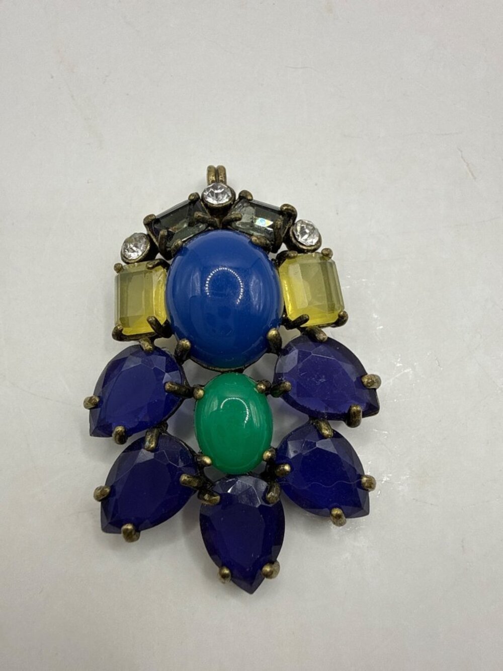 Stella & Dot Peacock Jewel Statement Pendant Charm Blue Green Gold Boho DIY